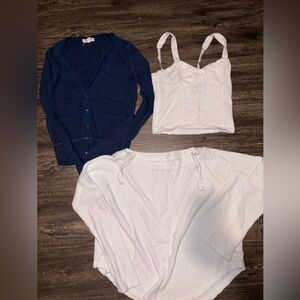Navy Cardigan and White Tops Set